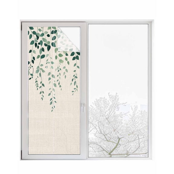 Window Privacy Film Green Leaves Stained Glass Window Film Decorative Sun Block Window Cover Spring Pastoral Farmhouse Vines Plants Window Clings Static Adhesive Sticker for Bathroom 23.6"x59"