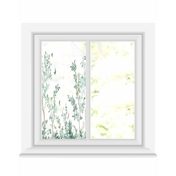 Window Privacy Film Green Leaves Trees Stained Glass Window Film Decorative Sun Block Window Cover Summer Botanical Eucalyptus Window Clings Static Adhesive Sticker for Bathroom 19.6"x39.3"