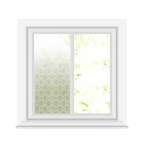 Window Privacy Film Green Morocco Stained Glass Window Film Decorative Sun Block Window Cover Abstract Geometric Modern Plaid Window Clings Static Adhesive Sticker for Bathroom 19.6"x39.3"