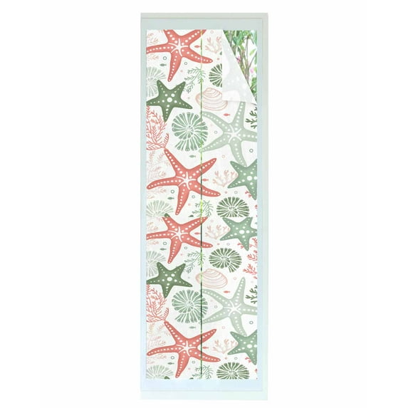 Window Privacy Film,Green Orange Coral Sun Blocking Window Tint Film Heat Control One Way Blackout Window Film,Spring Summer Coastal Starfish Beach Nautical Conch Non Adhesive Static Cling 17.7x78.7