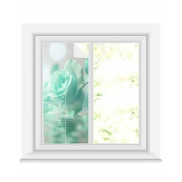 Window Privacy Film Green Rose Fantasy Stained Glass Window Film Decorative Sun Block Window Cover Elegance Floral Romantic Reflection Window Clings Static Adhesive Sticker for Bathroom 19.6"x39.3"