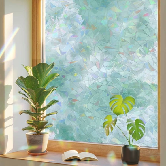 Window Privacy Film Green Sky Cloud Stained Glass Window Film Gradient Color Rainbow Static Window Clings for Glass Windows Home Bathroom Living Room Office Glass Door Sticker 17.7"39.3"