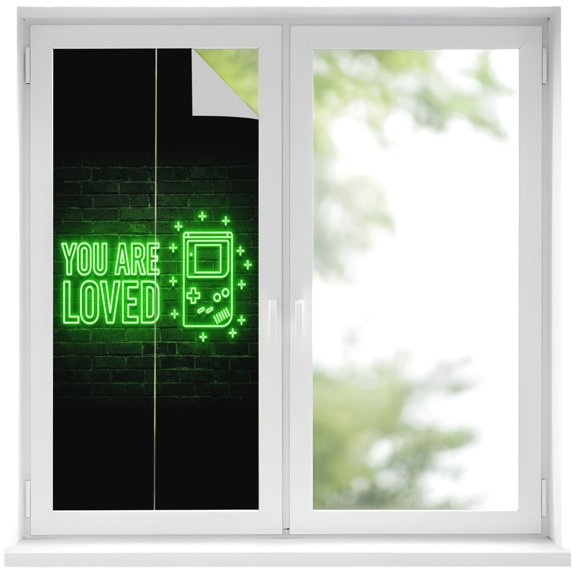 Window Privacy Film Green Video Game Stained Glass Window Film Decorative Sun Block Window Cover Black Modern Text Graffiti Brick Window Clings Static Adhesive Sticker for Bathroom 17.7"x39.3"
