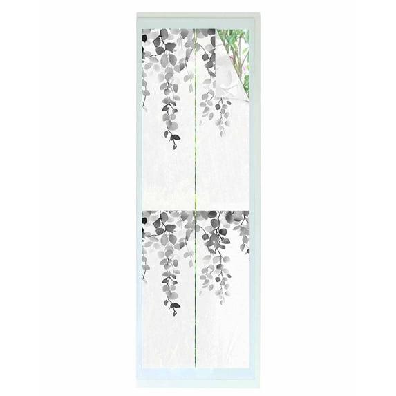 Window Privacy Film Grey Eucalyptus Leaves Stained Glass Window Film Decorative Sun Block Window Cover Farmhouse Summer Botanical Window Clings Static Adhesive Sticker for Bathroom 23.6"x78.7"