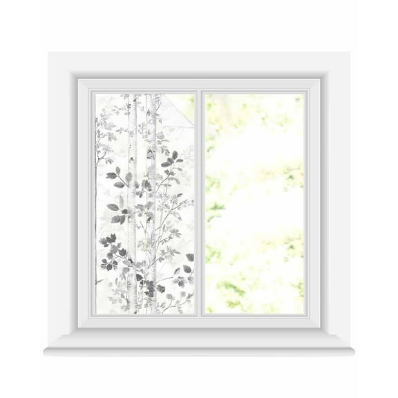 Window Privacy Film Grey Forest Branches Stained Glass Window Film Decorative Sun Block Window Cover Vintage Tree Leaves Window Clings Static Adhesive Sticker for Bathroom 17.7"x39.3"