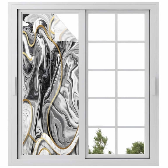 Window Privacy Film Grey Marble Stained Glass Window Film Decorative Sun Block Window Cover Modern Abstract Art Ink Painting Window Clings Static Adhesive Sticker for Bathroom 23.6"x59"