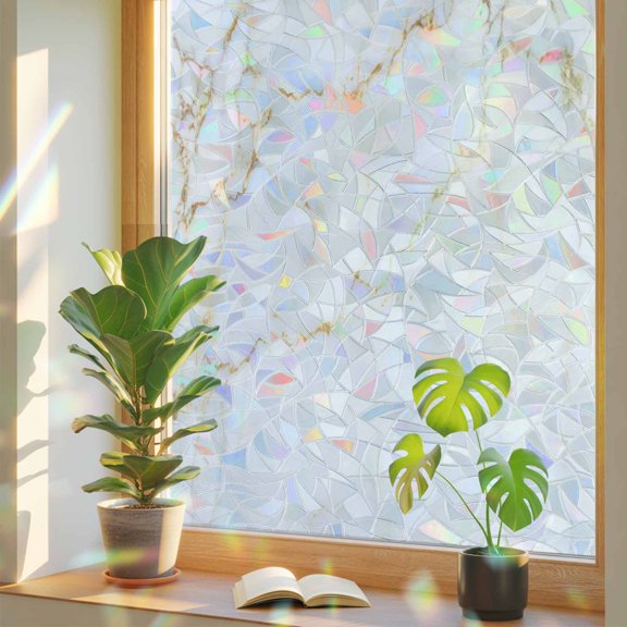 Window Privacy Film Grey Marble Stained Glass Window Film Ombre Abstract Art Rainbow Static Window Clings for Glass Windows Home Bathroom Living Room Office Glass Door Sticker 17.7"39.3"