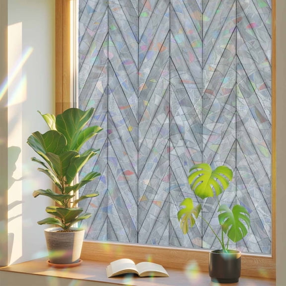 Window Privacy Film Grey Wood Grain Stained Glass Window Film Rustic Wooden Board Rainbow Static Window Clings for Glass Windows Home Bathroom Living Room Office Glass Door Sticker 17.7"39.3"