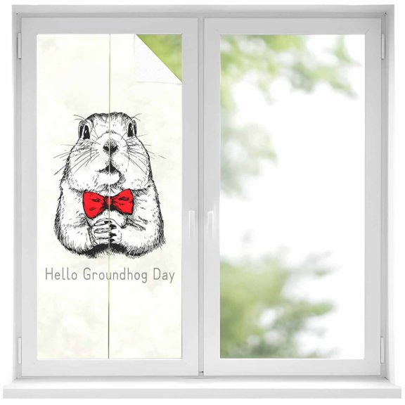 Window Privacy Film Groundhog Day Stained Glass Window Film Decorative Sun Block Window Cover Red Bow Knot Spring Window Clings Static Adhesive Sticker for Bathroom 19.6"x39.3"