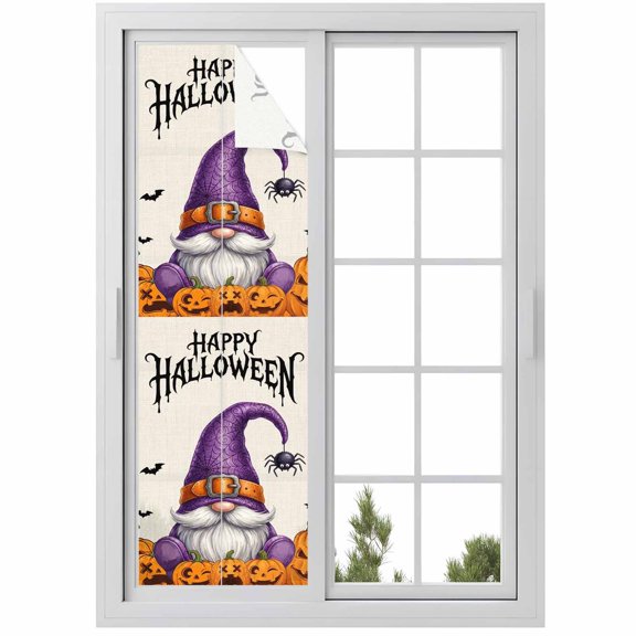 Window Privacy Film Halloween Gnomes Stained Glass Window Film Decorative Sun Block Window Cover Evil Skull Pumpkins Horror Bat Window Clings Static Adhesive Sticker for Bathroom 23.6"x78.7"