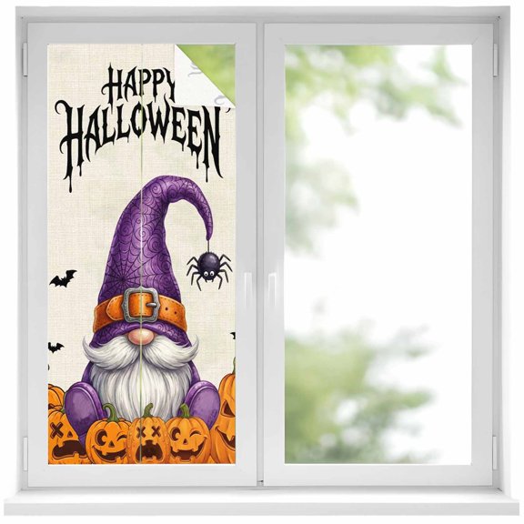 Window Privacy Film Halloween Gnomes Stained Glass Window Film Decorative Sun Block Window Cover Evil Skull Pumpkins Horror Bat Window Clings Static Adhesive Sticker for Bathroom 19.6"x39.3"