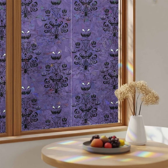 Window Privacy Film, Halloween Haunted Stained Glass Rainbow Film Ghost House Mansion Spider Decorative Window Clings, Static Cling Sun Blocking Stickers For Bathroom Bedroom 17.7"x39.3"