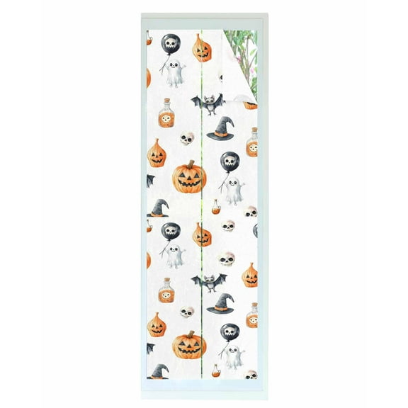 Window Privacy Film Halloween Stained Glass Window Film Decorative Sun Block Window Cover Cartoon Scary Orange Pumpkin Bow Ghost Balloon Window Clings Static Adhesive Sticker for Bathroom 29.5"x118"