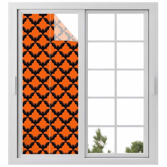 Window Privacy Film Halloween Stained Glass Window Film Decorative Sun Block Window Cover Fall Abstract Spooky Horror Orange Black Bats Window Clings Static Adhesive Sticker for Bathroom 23.6"x59"