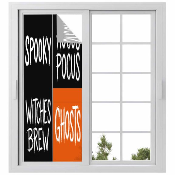 Window Privacy Film Halloween Stained Glass Window Film Decorative Sun Block Window Cover Fall Horror Letters Spooky Ghosts Black Orange Window Clings Static Adhesive Sticker for Bathroom 23.6"x59"