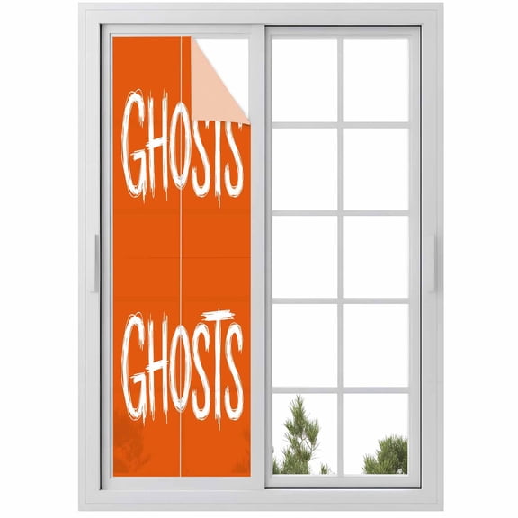 Window Privacy Film Halloween Stained Glass Window Film Decorative Sun Block Window Cover Fall Spooky Horror Letters Ghosts Orange Window Clings Static Adhesive Sticker for Bathroom 29.5"x118"