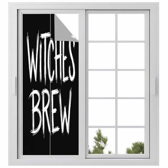 Window Privacy Film Halloween Stained Glass Window Film Decorative Sun Block Window Cover Fall Spooky Horror Letters Witches Brew Black Window Clings Static Adhesive Sticker for Bathroom 23.6"x59"