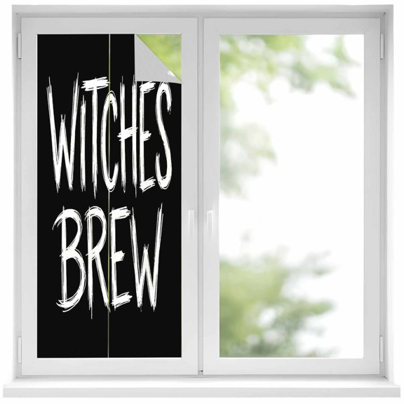 Window Privacy Film Halloween Stained Glass Window Film Decorative Sun Block Window Cover Fall Spooky Horror Letters Witches Brew Black Window Clings Static Adhesive Sticker for Bathroom 17.7"x39.3"
