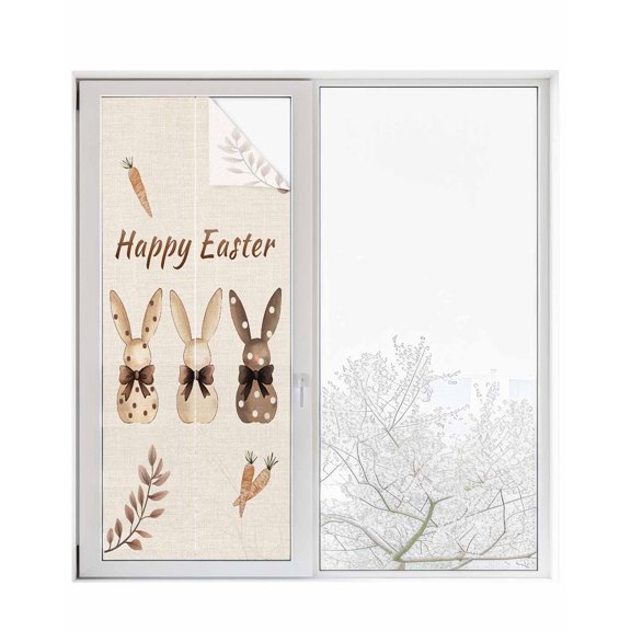 Window Privacy Film Happy Easter Bunny Carrot Stained Glass Window Film Decorative Sun Block Window Cover Spring Summer Botanical Rustic Window Clings Static Adhesive Sticker for Bathroom 29.5"x78.7"
