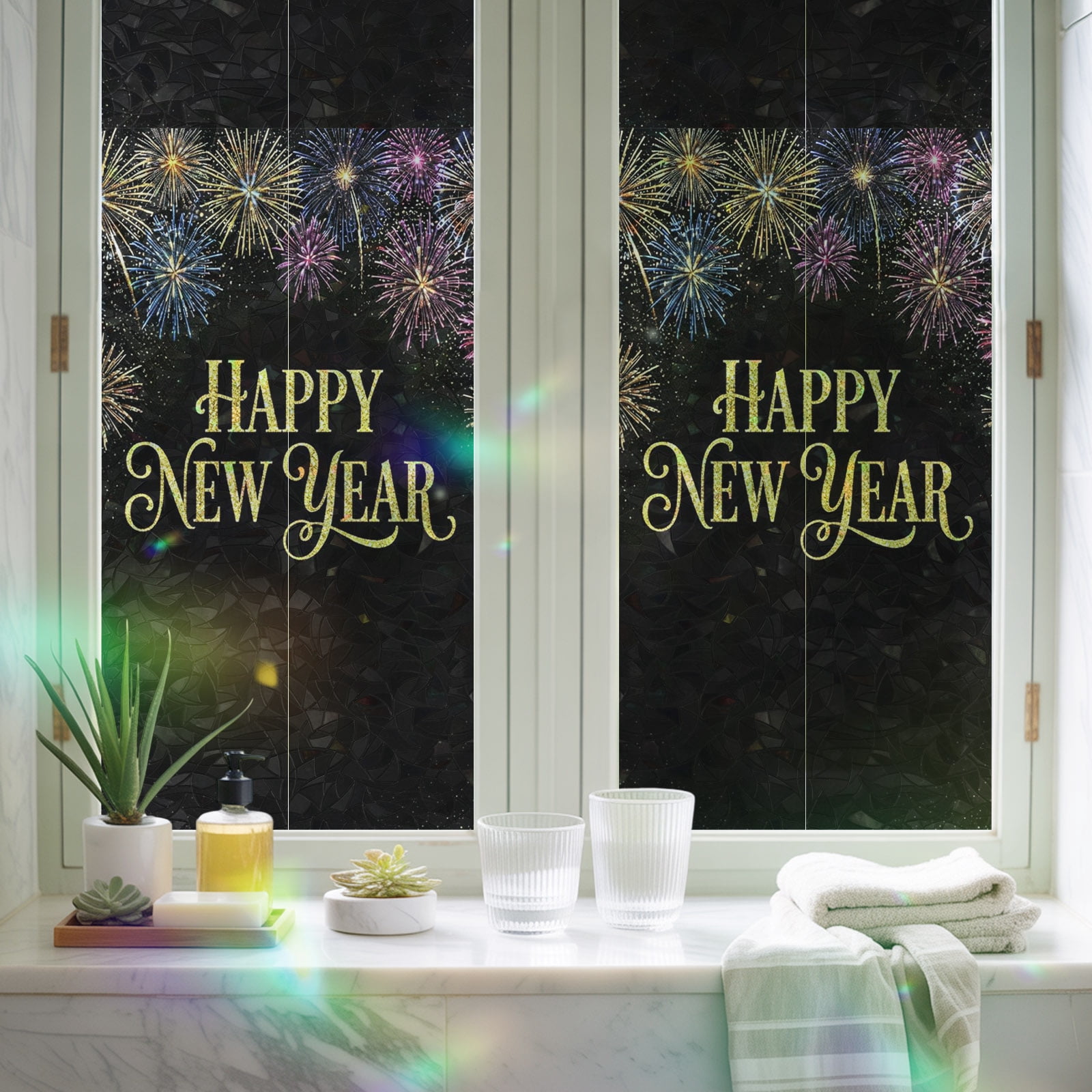 Window Privacy Film,Happy New Year Words Static Clings Decorative ...