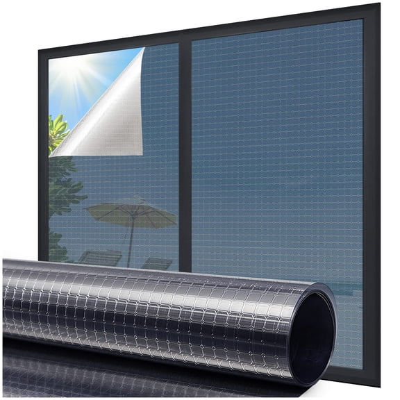 Window Privacy Film, Heat Blocker Window Tinting Film for Home Reflective Sun Blocking Window Tint Non-Adhesive Static Cling Glass Door Window Covering (17.5 x 78.7 Inch)