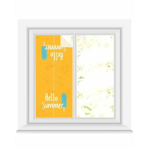 Window Privacy Film Hello Summer Stained Glass Window Film Decorative Sun Block Window Cover Ice Cream Yellow Blue Window Clings Static Adhesive Sticker for Bathroom 19.6"x39.3"