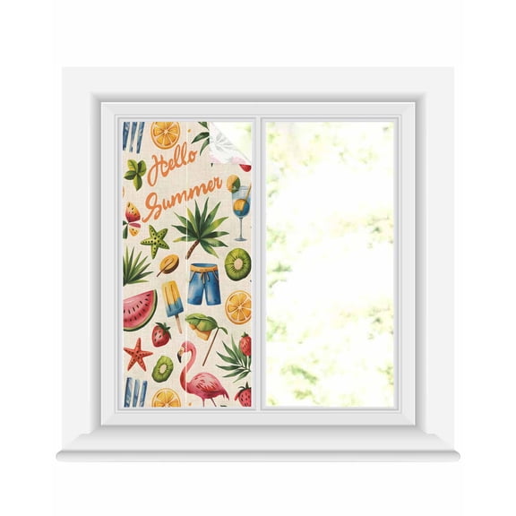 Window Privacy Film Hello Summer Stained Glass Window Film Decorative Sun Block Window Cover Tropical Flamingo Coconut Tree Leaf Starfish Window Clings Static Sticker for Bathroom 19.6"x39.3"