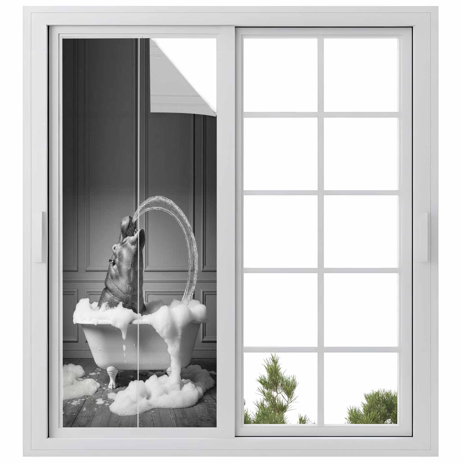 Window Privacy Film Hippo Stained Glass Window Film Decorative Sun ...