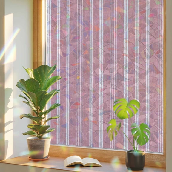 Window Privacy Film for Home Office Static Cling, Pink Striped Decorative Stained Glass Window Film for Large Sliding Door/Floor-to-Ceiling Windows Farmhouse Stripes Modern Vintage 29.5 x 118 Inches