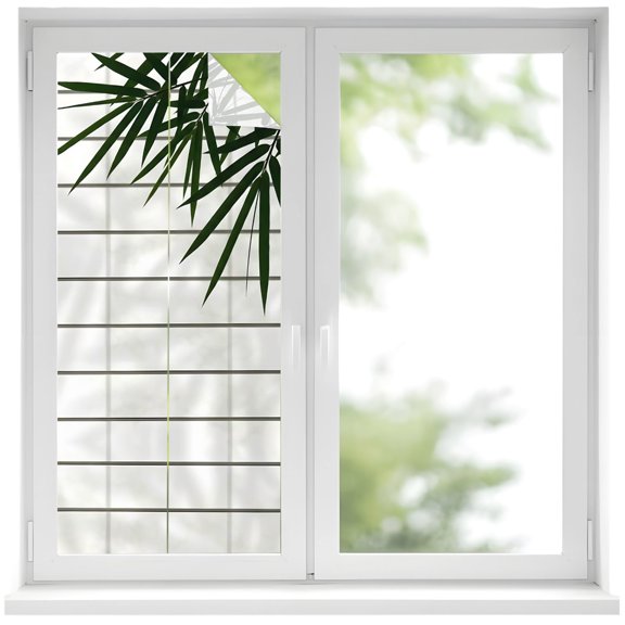 Window Privacy Film Japanese Style Stained Glass Window Film Decorative Sun Block Window Cover Minimalist Green Leaves Plants Brick Window Clings Static Adhesive Sticker for Bathroom 17.7"x39.3"