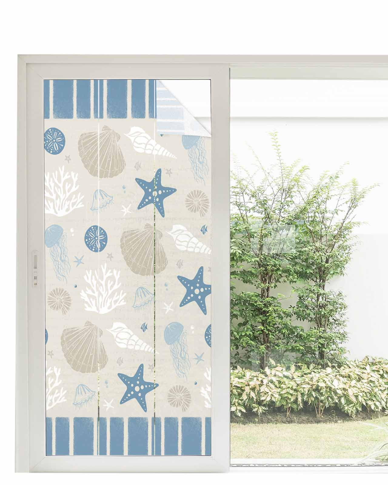 Window Privacy Film, Light Blue Coastal Coral UV Sun Blocking Window ...