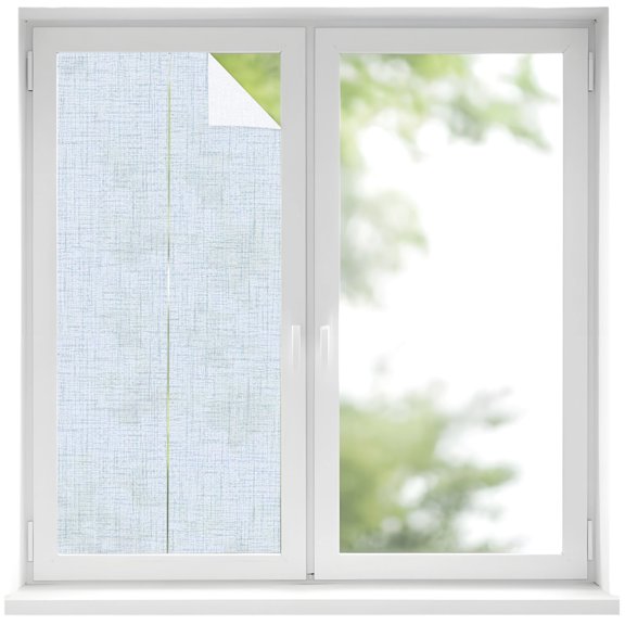 Window Privacy Film Light Blue Stained Glass Window Film Decorative Sun Block Window Cover Rustic Farmhouse Solid Color Window Clings Static Adhesive Sticker for Bathroom 17.7"x39.3"
