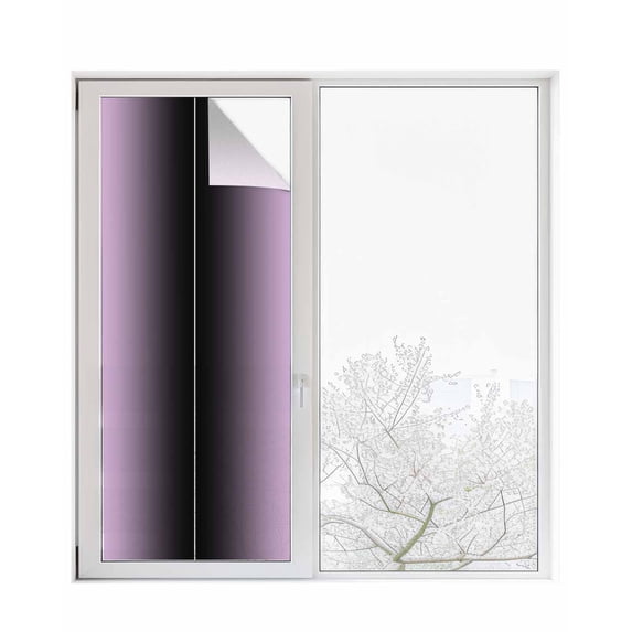 Window Privacy Film, Light Purple Black Ombre UV Sun Blocking Window Tint Film Heat Control One Way Blackout Window Film, Modern Abstract Gradient Color Art Non Adhesive Static Cling 29.5x78.7 In