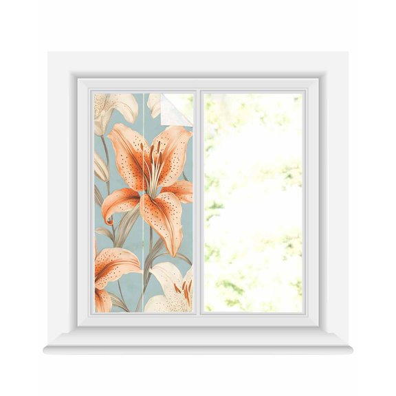 Window Privacy Film Lily Floral Stained Glass Window Film Decorative Sun Block Window Cover Watercolor Flower Garden Floral Motifs Window Clings Static Adhesive Sticker for Bathroom 19.6"x39.3"