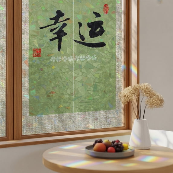 Window Privacy Film, Lucky Blessing Stained Glass Rainbow Film Chinese ...