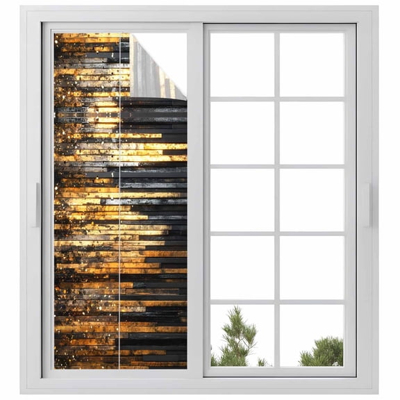 Window Privacy Film Luxury Golden Black Stained Glass Window Film Decorative Sun Block Window Cover Geometric Art Deco Modern Window Clings Static Adhesive Sticker for Bathroom 23.6"x59"