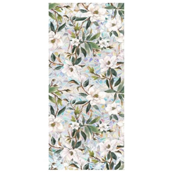 Window Privacy Film, Magnolia Stained Glass Window Clings Holographic Prism Bathroom Decorative Stickers Home Window Tint Sun Blocking Static Cling Door Covering 16.93" x 39.37 "