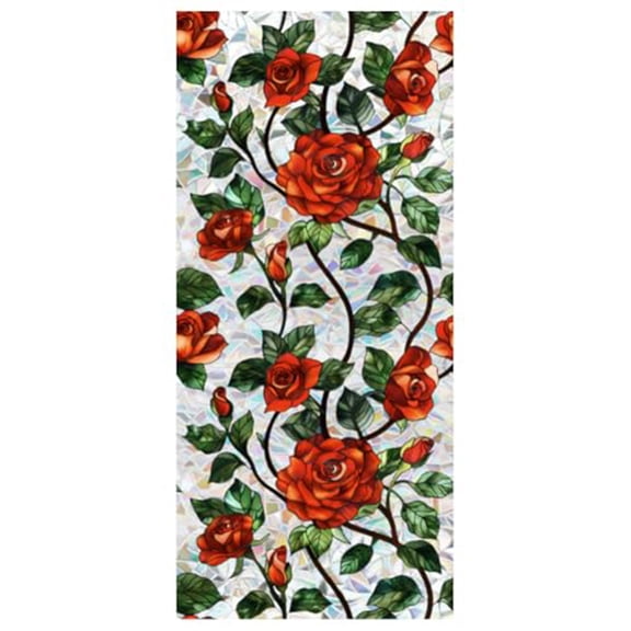 Window Privacy Film, Magnolia Stained Glass Window Clings Holographic Prism Bathroom Decorative Stickers Home Window Tint Sun Blocking Static Cling Door Covering 16.93" x 39.37 "