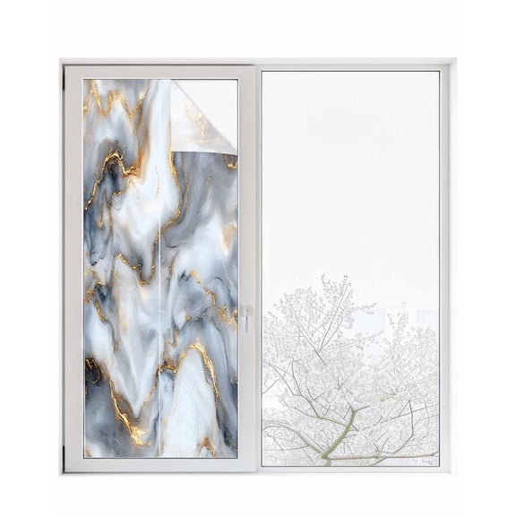 Window Privacy Film Marble Abstract Stained Glass Window Film Decorative Sun Block Window Cover Impressionist Minimalism Modern Window Clings Static Adhesive Sticker for Bathroom 23.6"x59"
