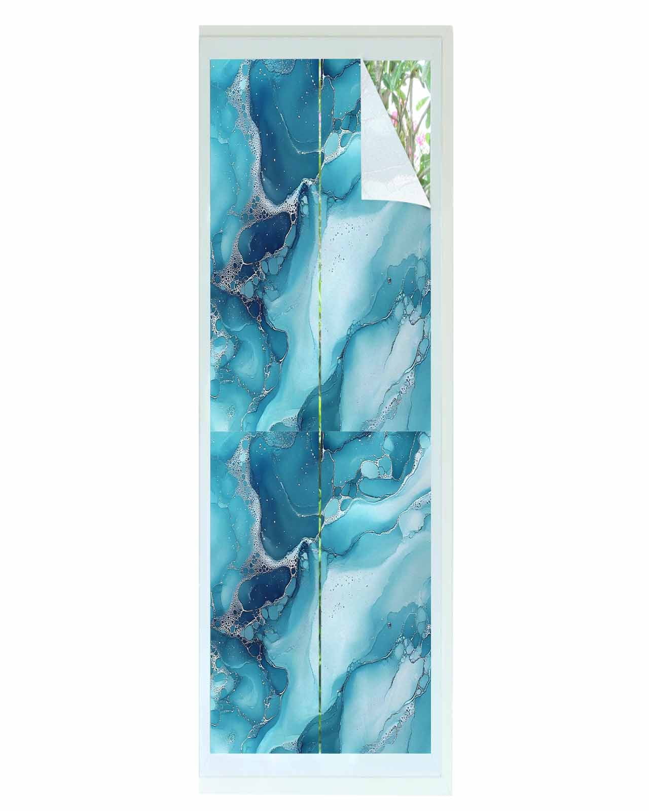 Window Privacy Film Marble Blue Teal Stained Glass Window Film ...
