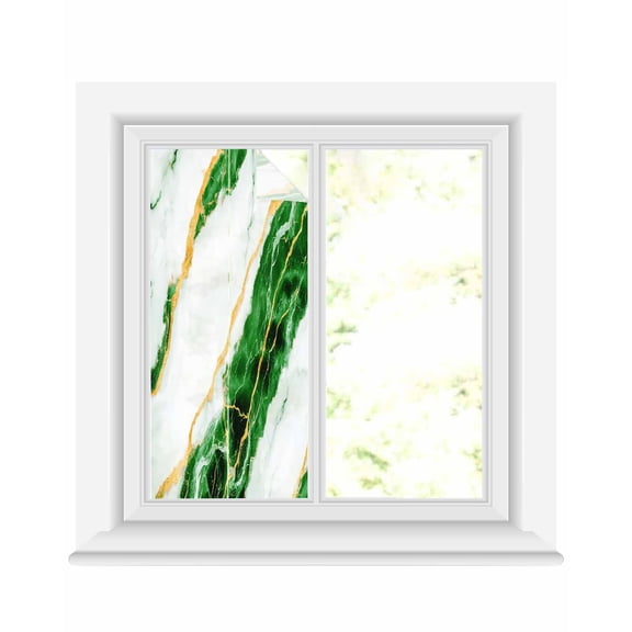 Window Privacy Film Marble Green Stained Glass Window Film Decorative Sun Block Window Cover Gold Foil Ceramic Style Crack Scratch Window Clings Static Adhesive Sticker for Bathroom 17.7"x39.3"