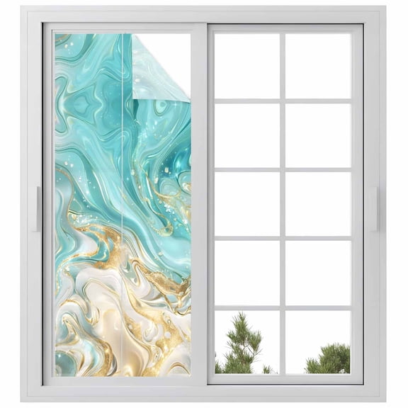 Window Privacy Film Marble Liquid Stained Glass Window Film Decorative Sun Block Window Cover Nature Stone Marble Abstract Modern Art Window Clings Static Adhesive Sticker for Bathroom 23.6"x59"