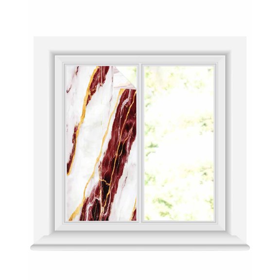 Window Privacy Film Marble Red Stained Glass Window Film Decorative Sun Block Window Cover Gold Foil Ceramic Style Cracks Scratches Window Clings Static Adhesive Sticker for Bathroom 19.6"x39.3"