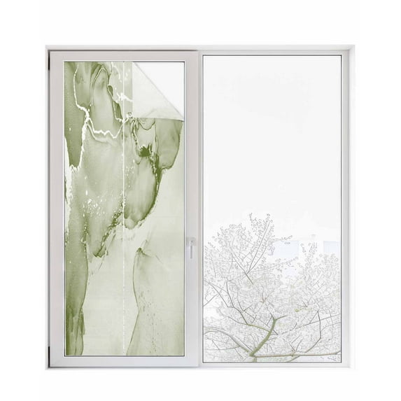 Window Privacy Film Marble Sage Green Stained Glass Window Film Decorative Sun Block Window Cover Modern Abstract Ink Painting Luxury Window Clings Static Adhesive Sticker for Bathroom 29.5"x78.7"