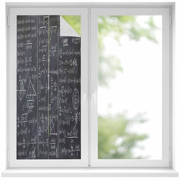 Window Privacy Film Mathematics Formulas Stained Glass Window Film Decorative Sun Block Window Cover Blackboard with Math Numerical Geometric Window Clings Static Sticker for Bathroom 17.7"x39.3"