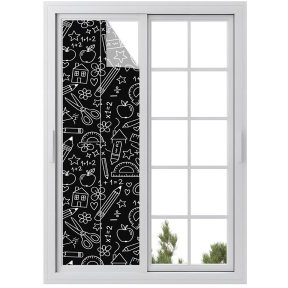 Window Privacy Film Mathematics Tools Sketch Stained Glass Window Film Decorative Sun Block Window Cover Black Modern Abstract Icons Window Clings Static Adhesive Sticker for Bathroom 29.5"x118"