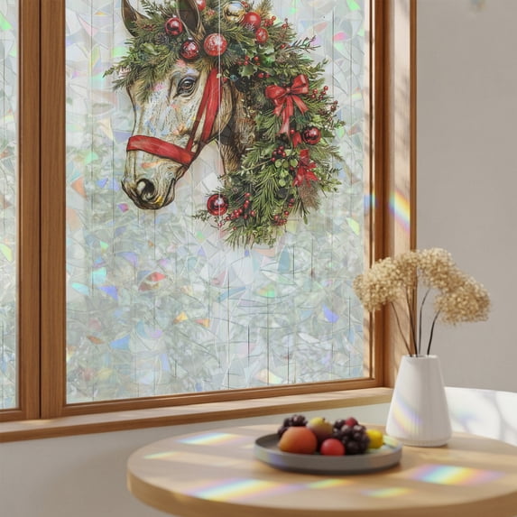 Window Privacy Film Merry Christmas Western Horse Stained Glass Static ...