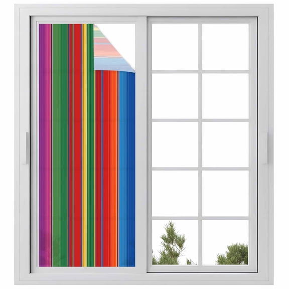 Window Privacy Film Mexican Stripes Stained Glass Window Film Decorative Sun Block Window Cover Colorful Stripes Modern Art Window Clings Static Adhesive Sticker for Bathroom 23.6"x59"