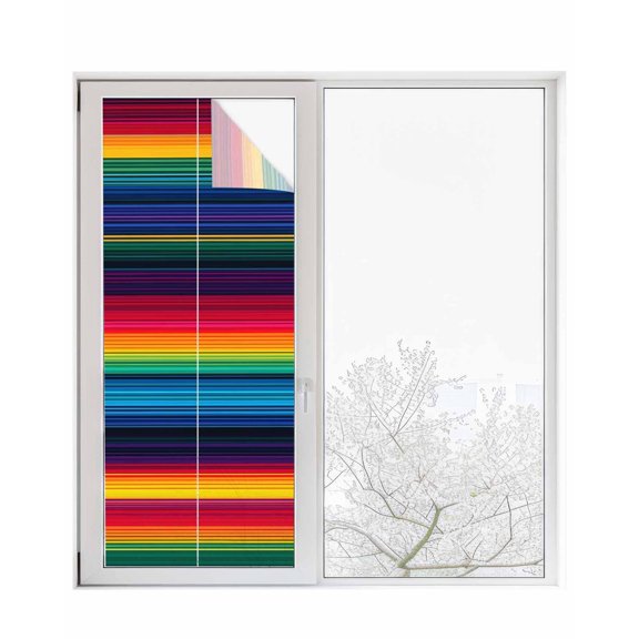 Window Privacy Film Mexico Striped Stained Glass Window Film Decorative Sun Block Window Cover Geometric Boho Red Orange Blue Green Window Clings Static Adhesive Sticker for Bathroom 23.6"x59"