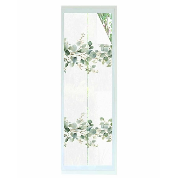 Window Privacy Film Minimalist Eucalyptus Stained Glass Window Film Decorative Sun Block Window Cover Watercolor Leaves Branches Window Clings Static Adhesive Sticker for Bathroom 29.5"x118"